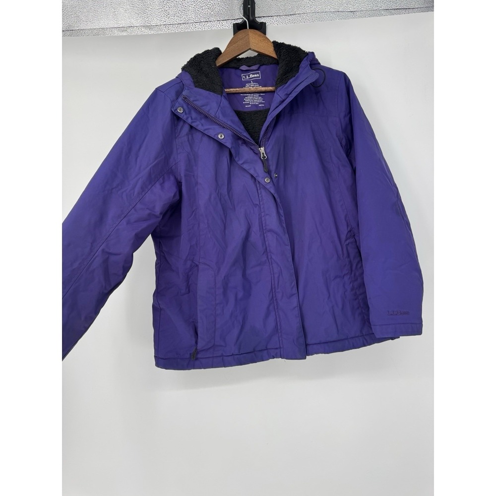 LL Bean Winter Warmer Coat Purple Womens Fleece Lined Hooded Jacket Gorpcore L - Picture 14 of 14